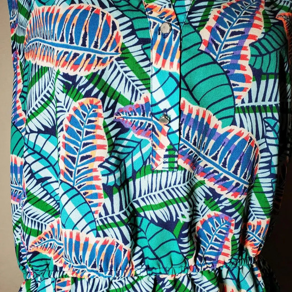 Liz Claiborne NWOT Sleeveless Peplum Palm Print Colorful Blouse Size Large - Picture 5 of 14